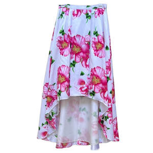 My Michelle White and Hot Pink Floral High-Low Skirt with Tulle Underlay 2000s